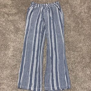 White and blue striped summer flow pants